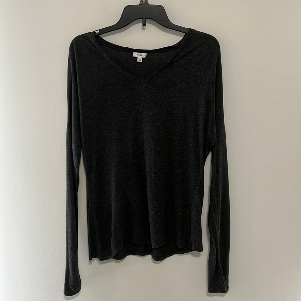 VINCE Dark Grey Long Sleeve V Neck Top Size XS